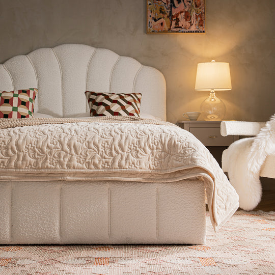 Hana Ottoman Storage Bed, Ecru Boucle