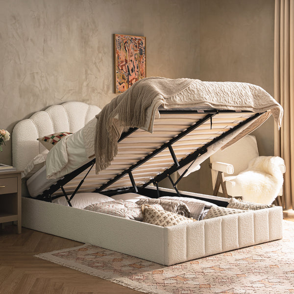 Hana Ottoman Storage Bed, Ecru Boucle