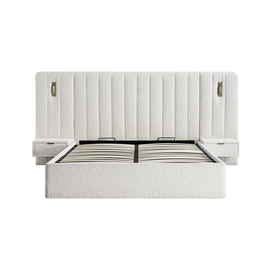 Tremezzo Oversized Ottoman Storage Bed, Beige Textured Fabric