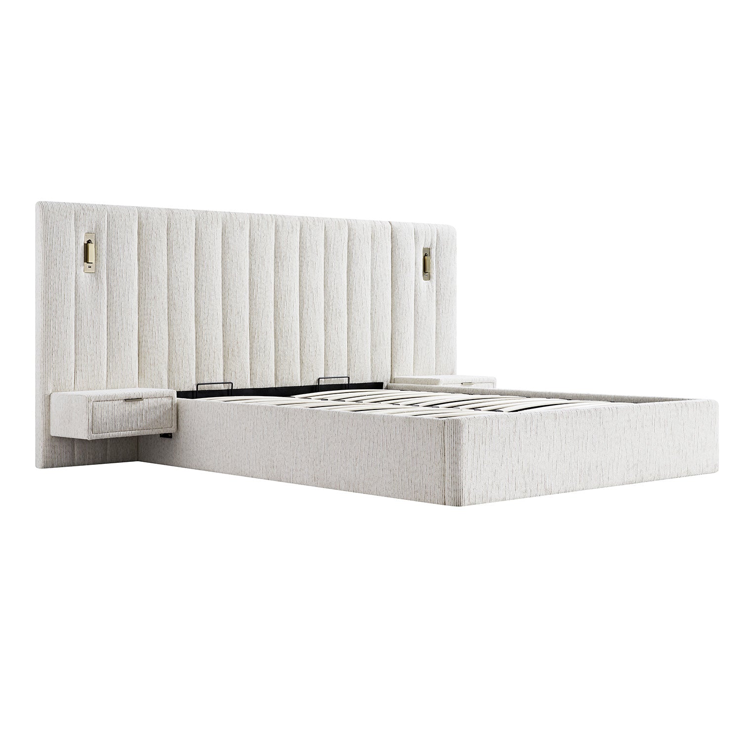 Tremezzo Oversized Ottoman Storage Bed, Beige Textured Fabric