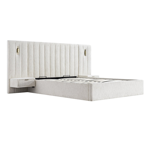 Tremezzo Oversized Ottoman Storage Bed, Beige Textured Fabric