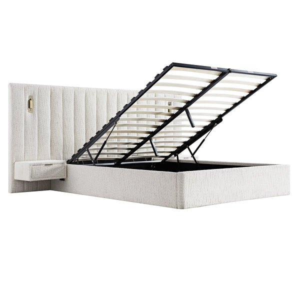 Tremezzo Oversized Ottoman Storage Bed, Beige Textured Fabric