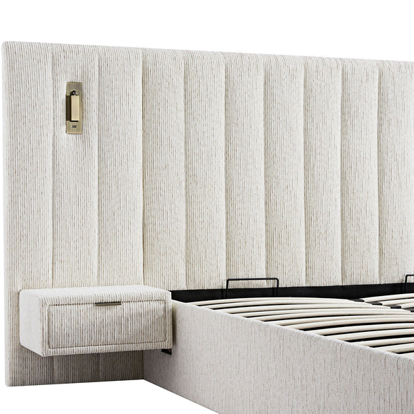 Tremezzo Oversized Ottoman Storage Bed, Beige Textured Fabric