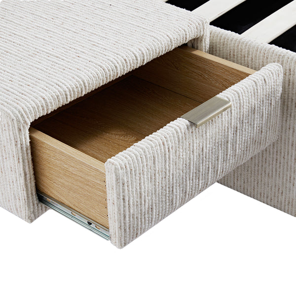 Tremezzo Oversized Ottoman Storage Bed, Beige Textured Fabric