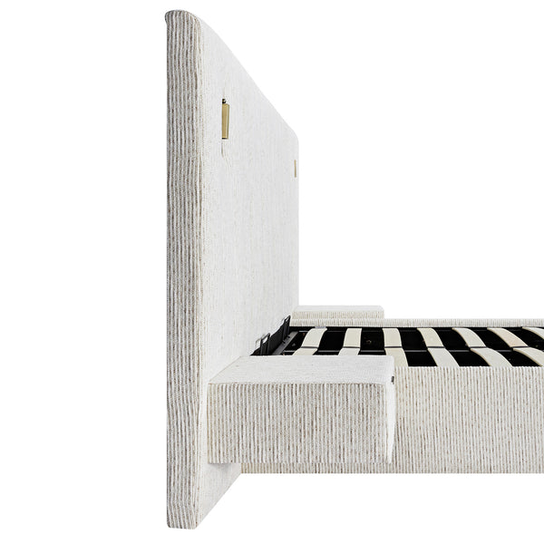 Tremezzo Oversized Ottoman Storage Bed, Beige Textured Fabric