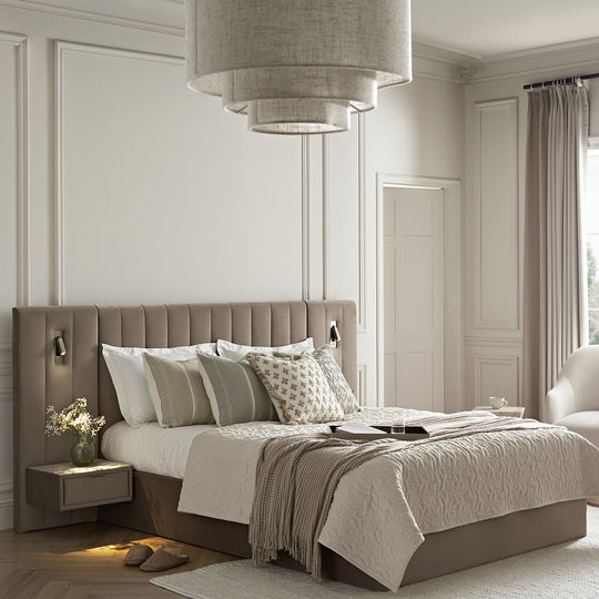 Tremezzo Oversized Ottoman Storage Bed, Taupe Velvet