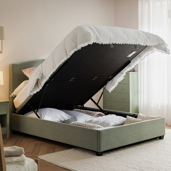 Chilworth Upholstered Ottoman Storage Bed, Water Green Chenille - daals