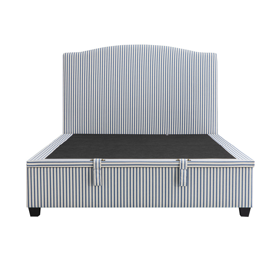 Chilworth Upholstered Ottoman Storage Bed, Blue Stripe Linen Blend