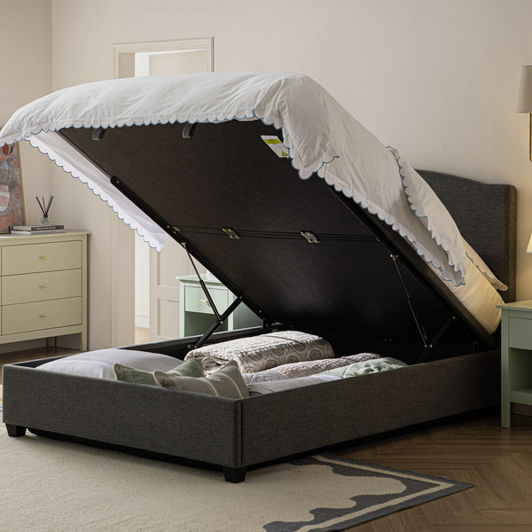 Chilworth Upholstered Ottoman Storage Bed, Dark Grey Weave Fabric