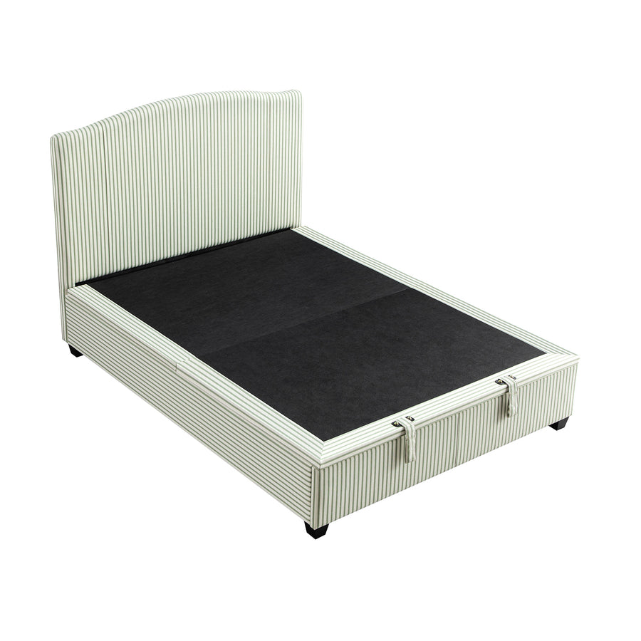 Chilworth Upholstered Ottoman Storage Bed, Green Stripe Linen Blend