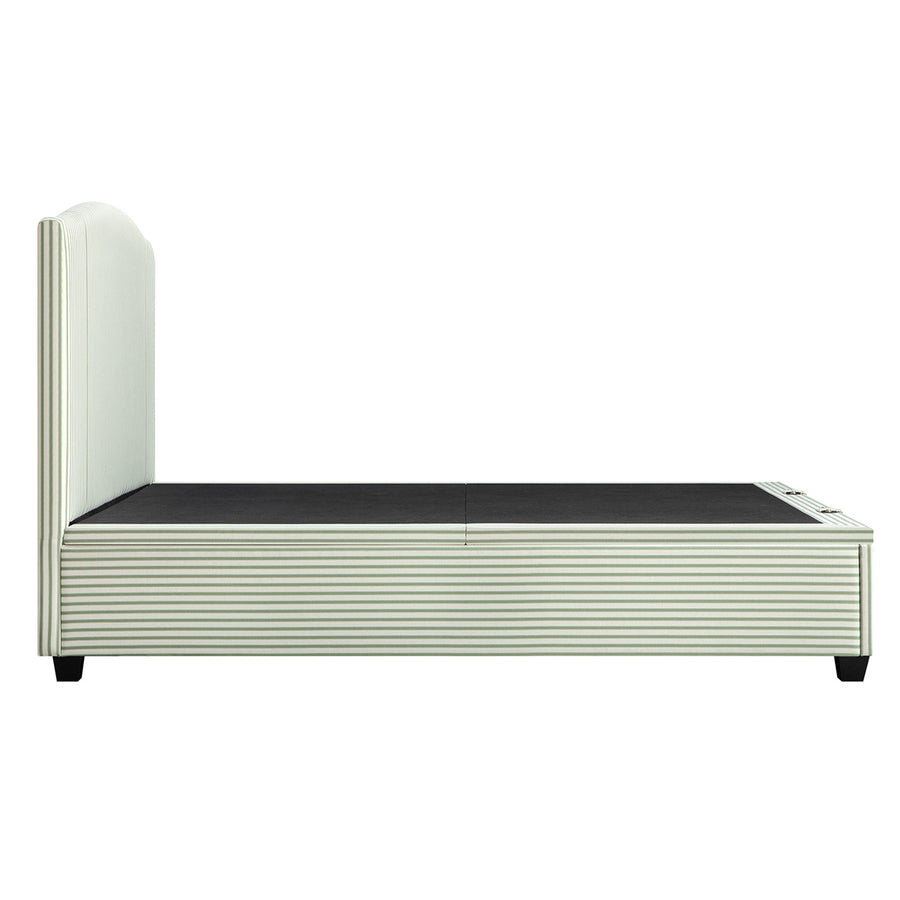 Chilworth Upholstered Ottoman Storage Bed, Green Stripe Linen Blend