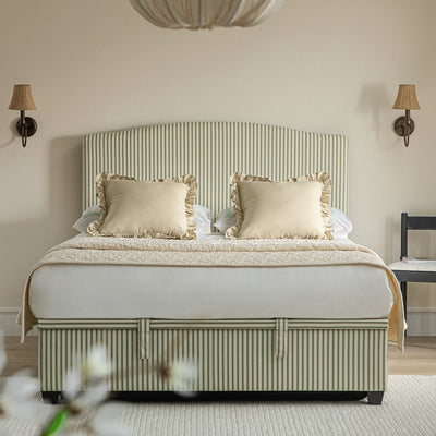 Chilworth Upholstered Ottoman Storage Bed, Green Stripe Linen Blend