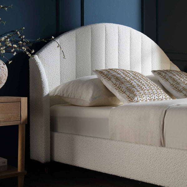 Eleanor White Boucle Upholstered Bed Frame with Domed Headboard