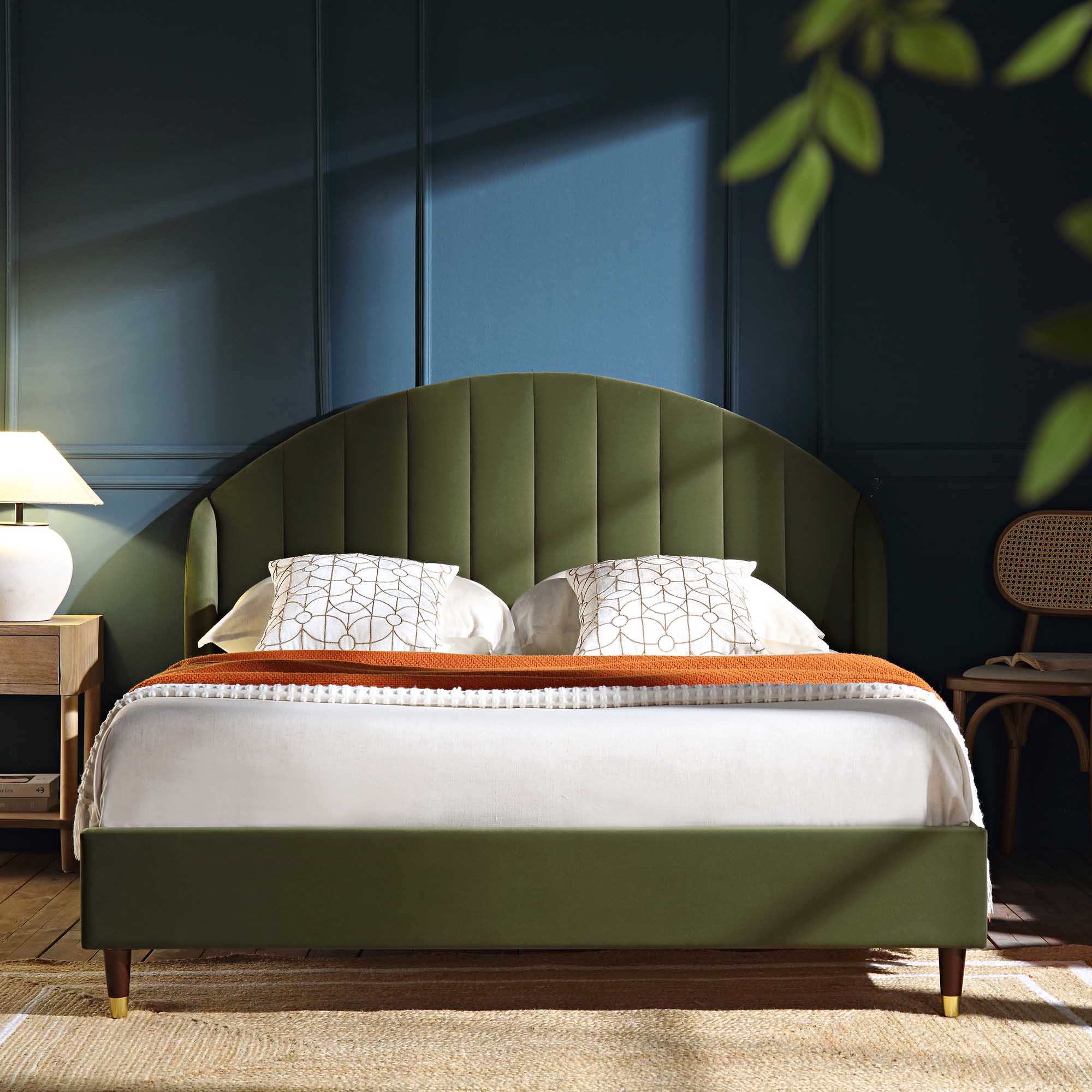 Eleanor Moss Green Velvet Upholstered Bed Frame With Domed Headboard eleanor-moss-green-velvet-upholstered-bed-frame-with-domed-headboard