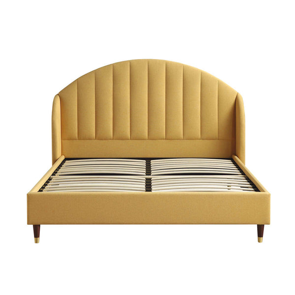 Eleanor Sunflower Yellow Fabric Upholstered Bed Frame with Domed Headboard - daals