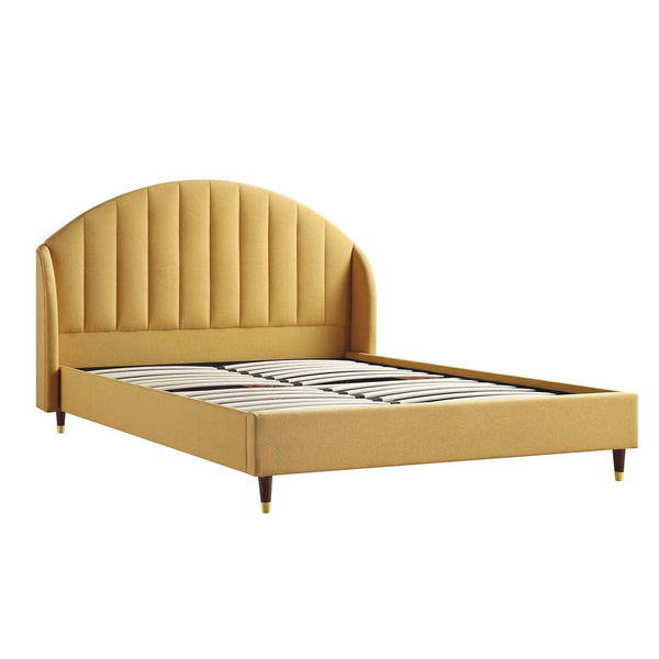 Eleanor Sunflower Yellow Fabric Upholstered Bed Frame with Domed Headboard - daals