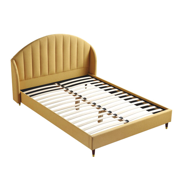 Eleanor Sunflower Yellow Fabric Upholstered Bed Frame with Domed Headboard - daals