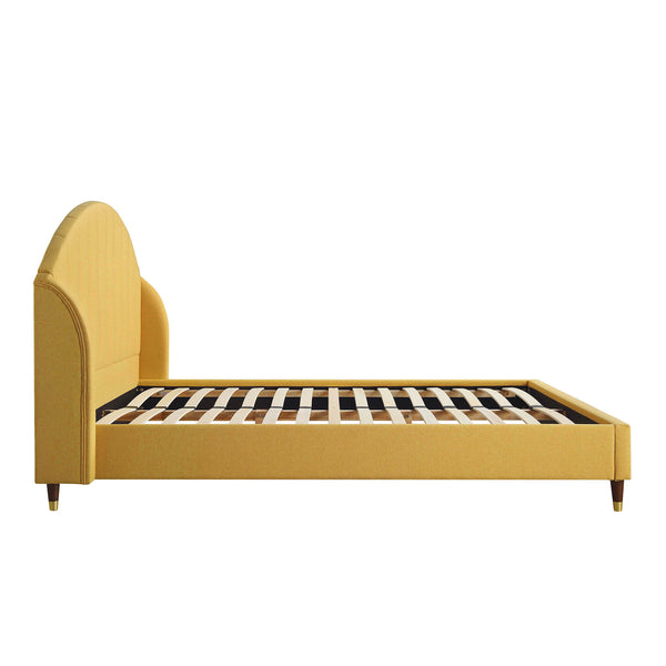 Eleanor Sunflower Yellow Fabric Upholstered Bed Frame with Domed Headboard - daals