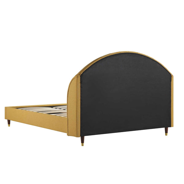 Eleanor Sunflower Yellow Fabric Upholstered Bed Frame with Domed Headboard - daals