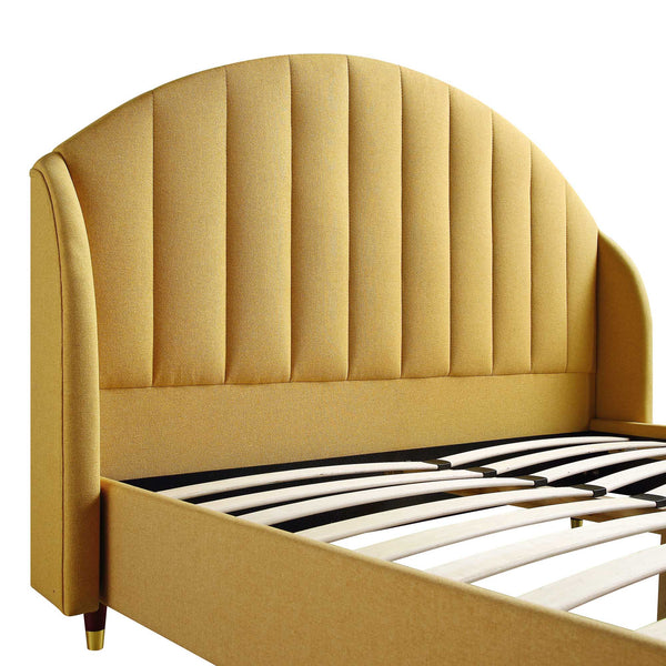 Eleanor Sunflower Yellow Fabric Upholstered Bed Frame with Domed Headboard - daals