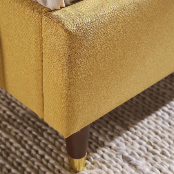 Eleanor Sunflower Yellow Fabric Upholstered Bed Frame with Domed Headboard - daals