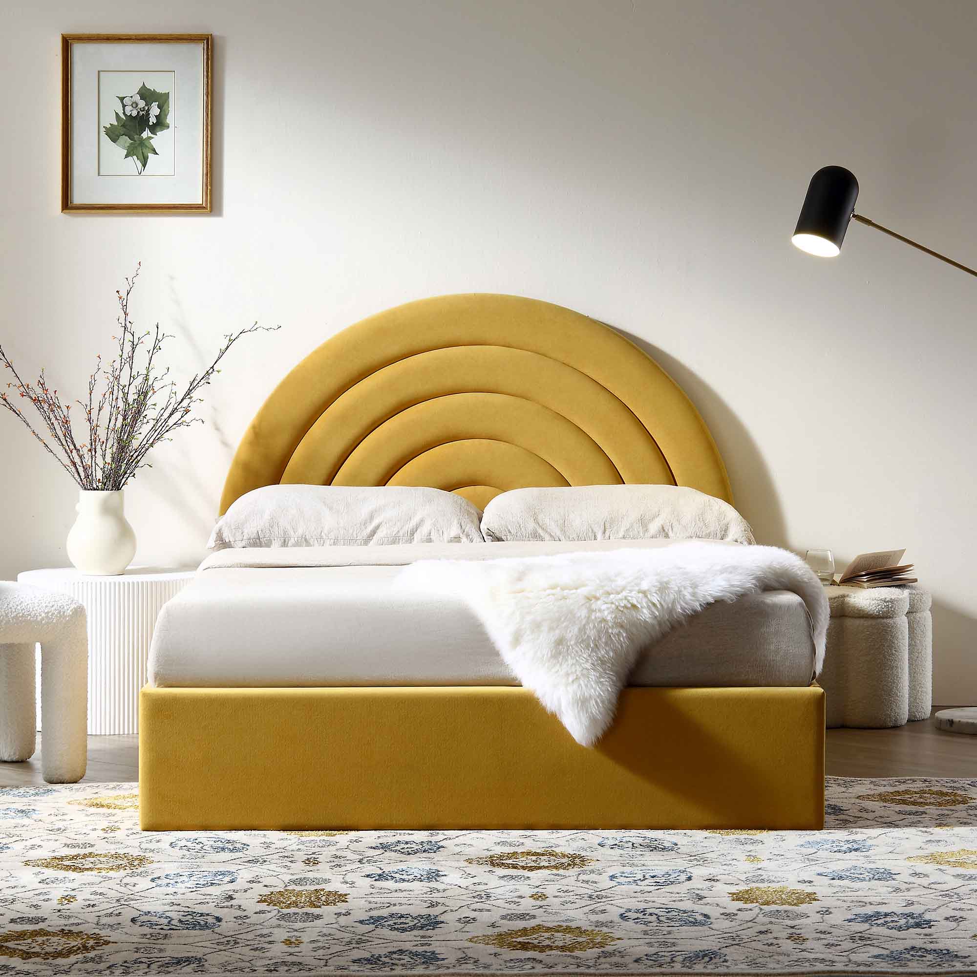 Archer Mustard Yellow Velvet Ottoman Storage Bed