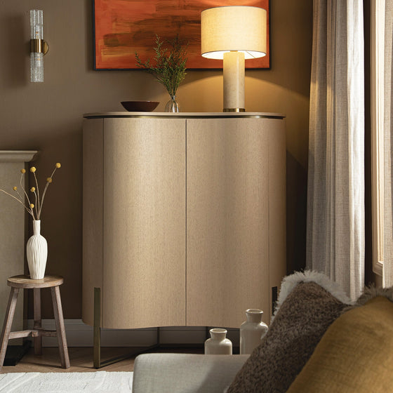 Gramercy Curved-Front Highboard, Beige Oak