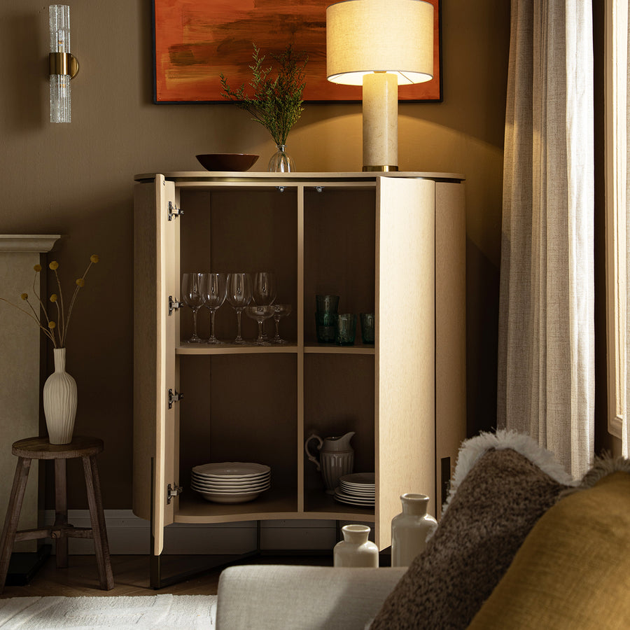 Gramercy Curved-Front Highboard, Beige Oak - daals
