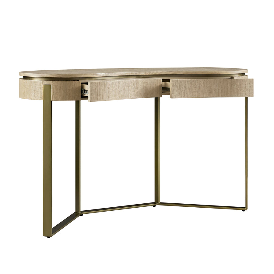 Gramercy Curved-Front 2-Drawer Console Table, Beige Oak