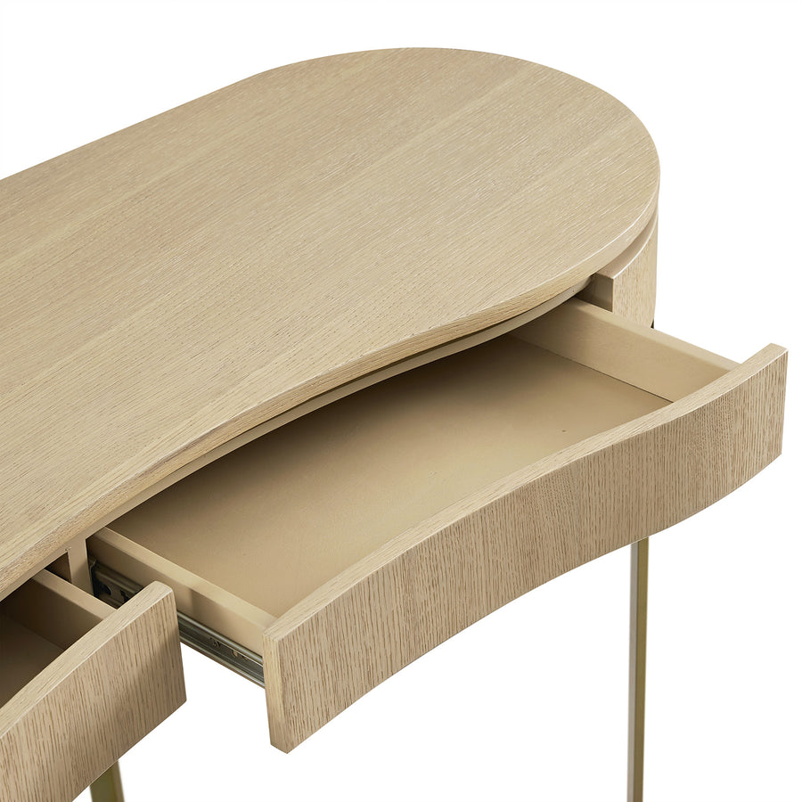 Gramercy Curved-Front 2-Drawer Console Table, Beige Oak
