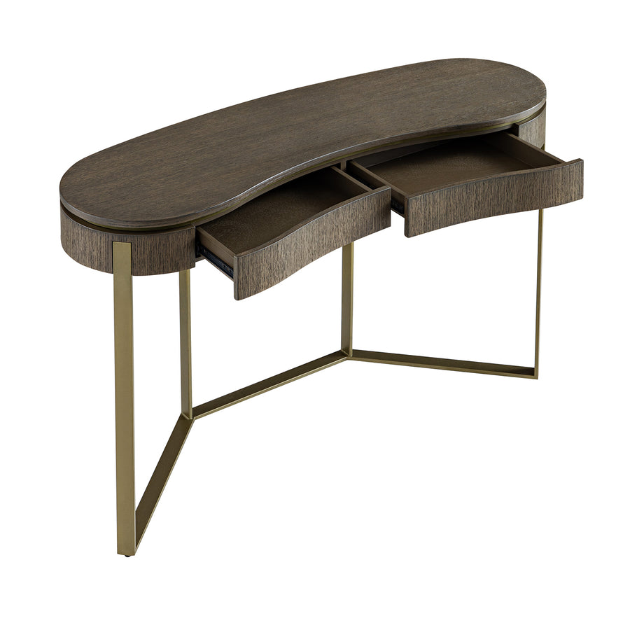 Gramercy Curved-Front 2-Drawer Console Table, Smoked Grey Oak