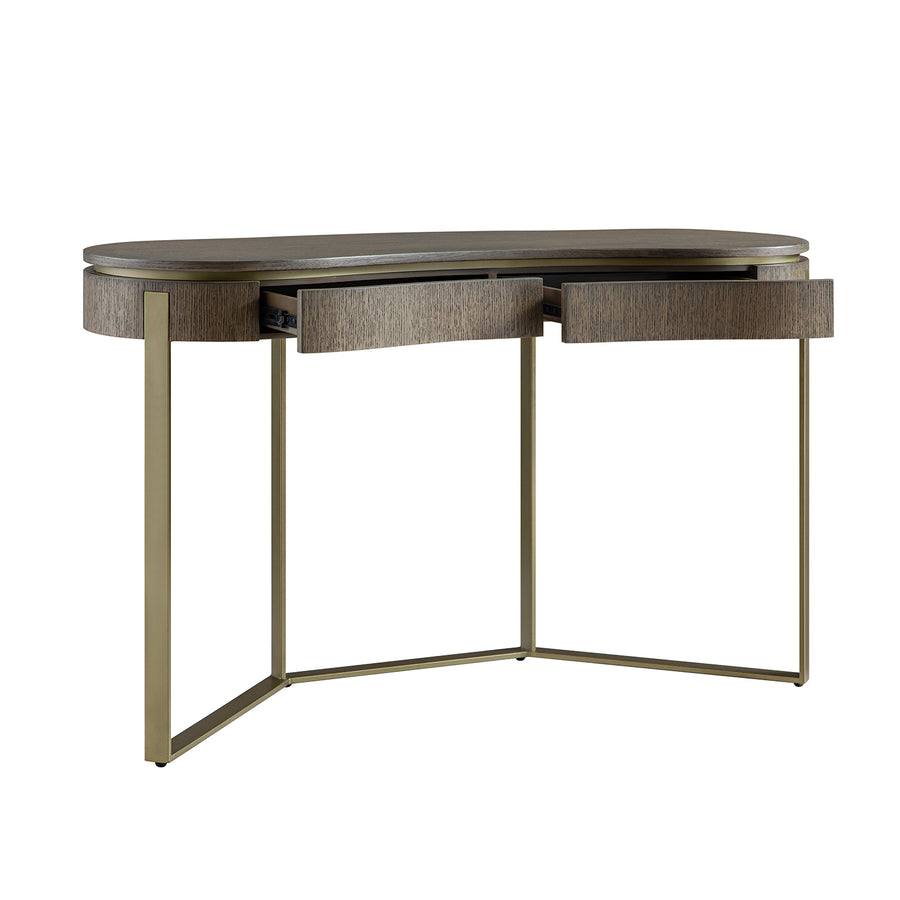 Gramercy Curved-Front 2-Drawer Console Table, Smoked Grey Oak