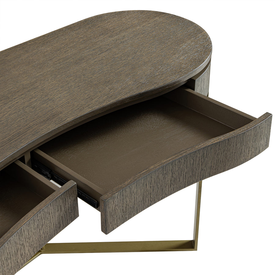 Gramercy Curved-Front 2-Drawer Console Table, Smoked Grey Oak