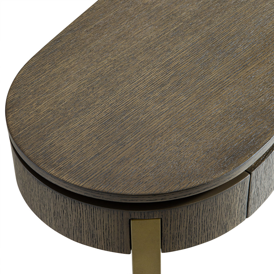 Gramercy Curved-Front 2-Drawer Console Table, Smoked Grey Oak
