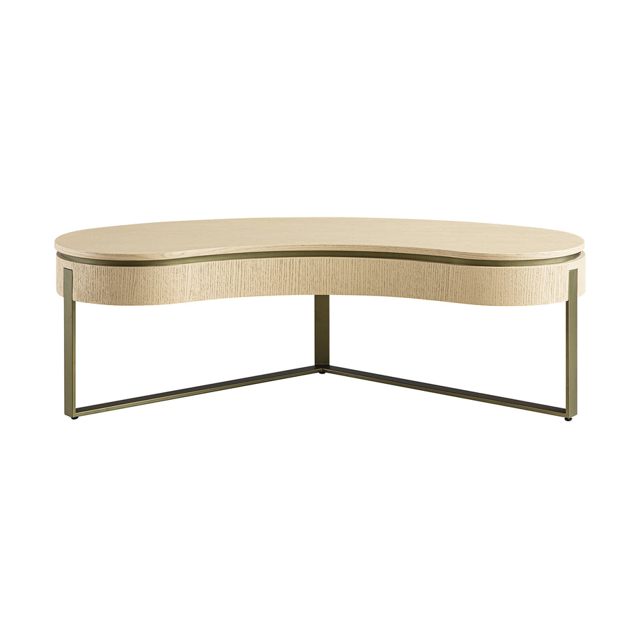 Gramercy Kidney-Shape Storage Coffee Table, Beige Oak