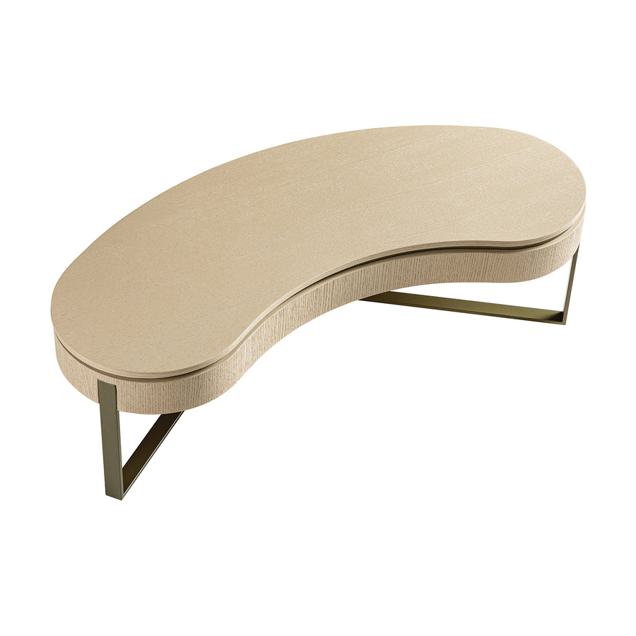 Gramercy Kidney-Shape Storage Coffee Table, Beige Oak