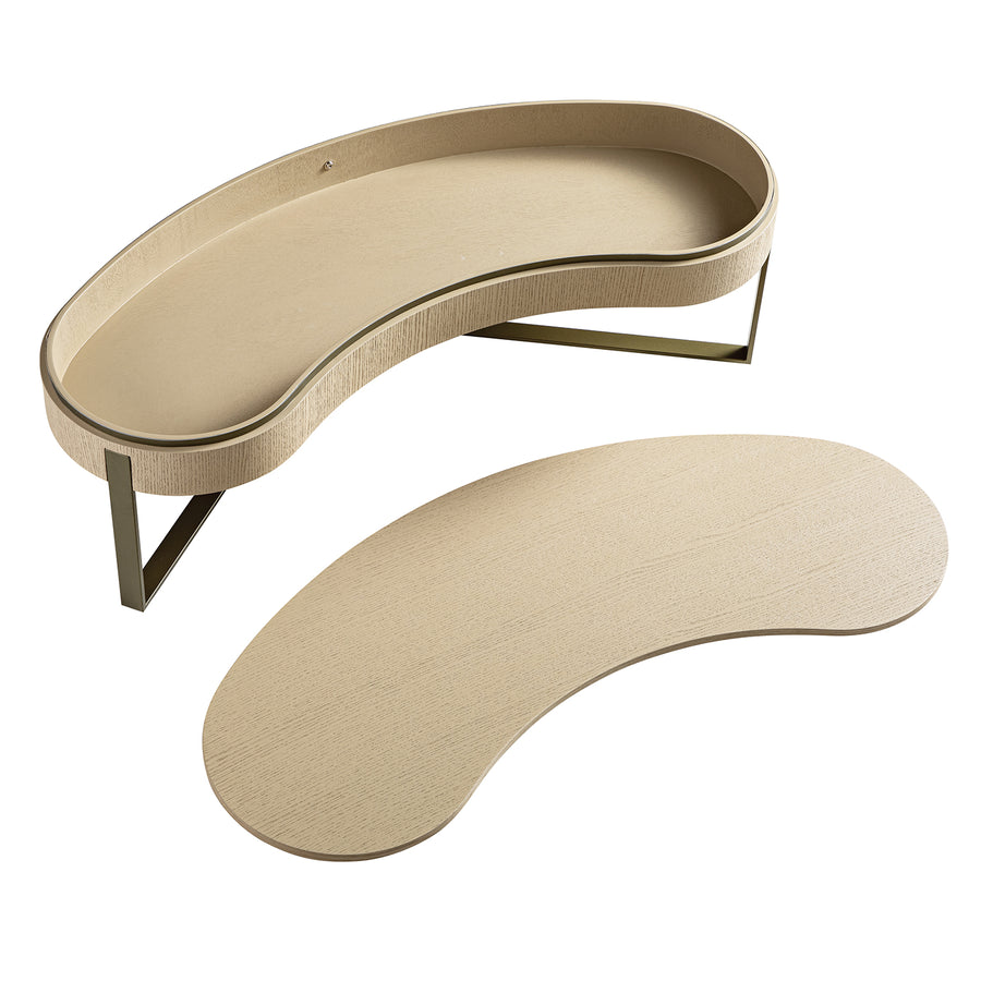 Gramercy Kidney-Shape Storage Coffee Table, Beige Oak