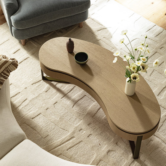 Gramercy Kidney-Shape Storage Coffee Table, Beige Oak