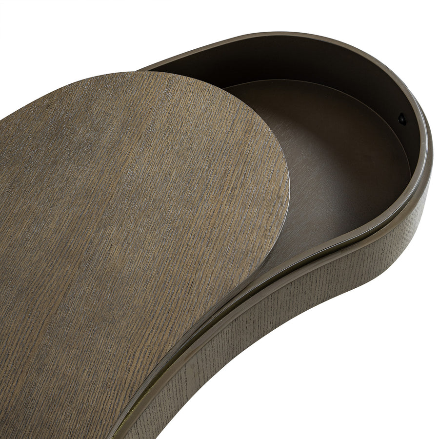 Gramercy Kidney-Shape Storage Coffee Table, Smoked Grey Oak