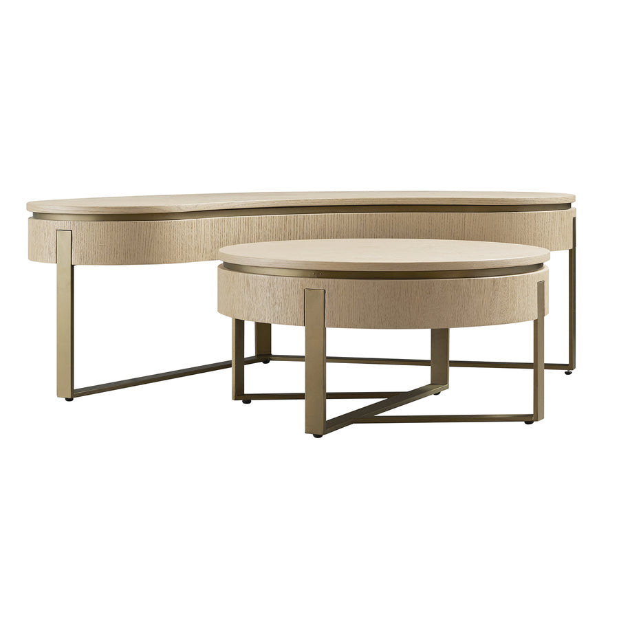 Gramercy Kidney-Round Storage Coffee Table Set, Beige Oak