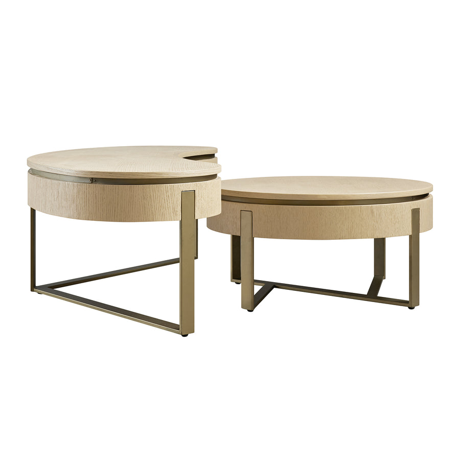 Gramercy Kidney-Round Storage Coffee Table Set, Beige Oak