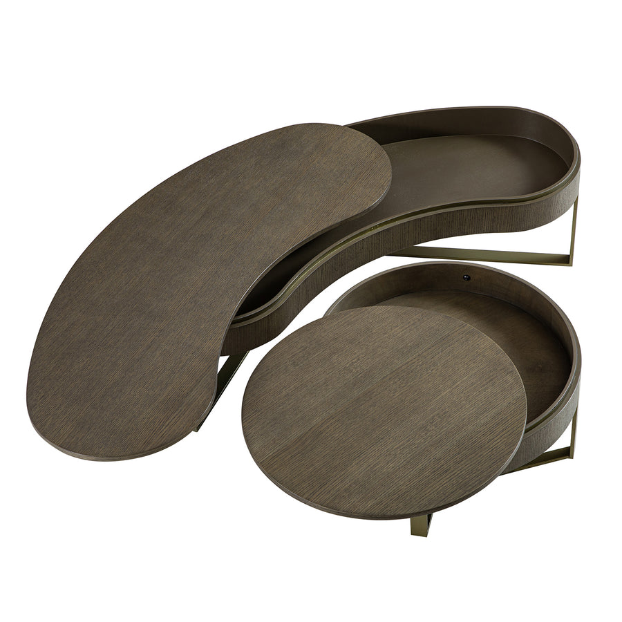 Gramercy Kidney-Round Storage Coffee Table Set, Smoked Grey Oak