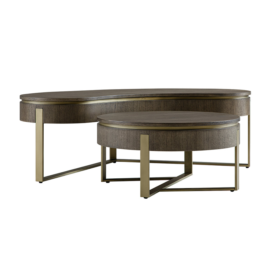 Gramercy Kidney-Round Storage Coffee Table Set, Smoked Grey Oak