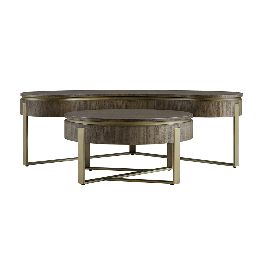 Gramercy Kidney-Round Storage Coffee Table Set, Smoked Grey Oak