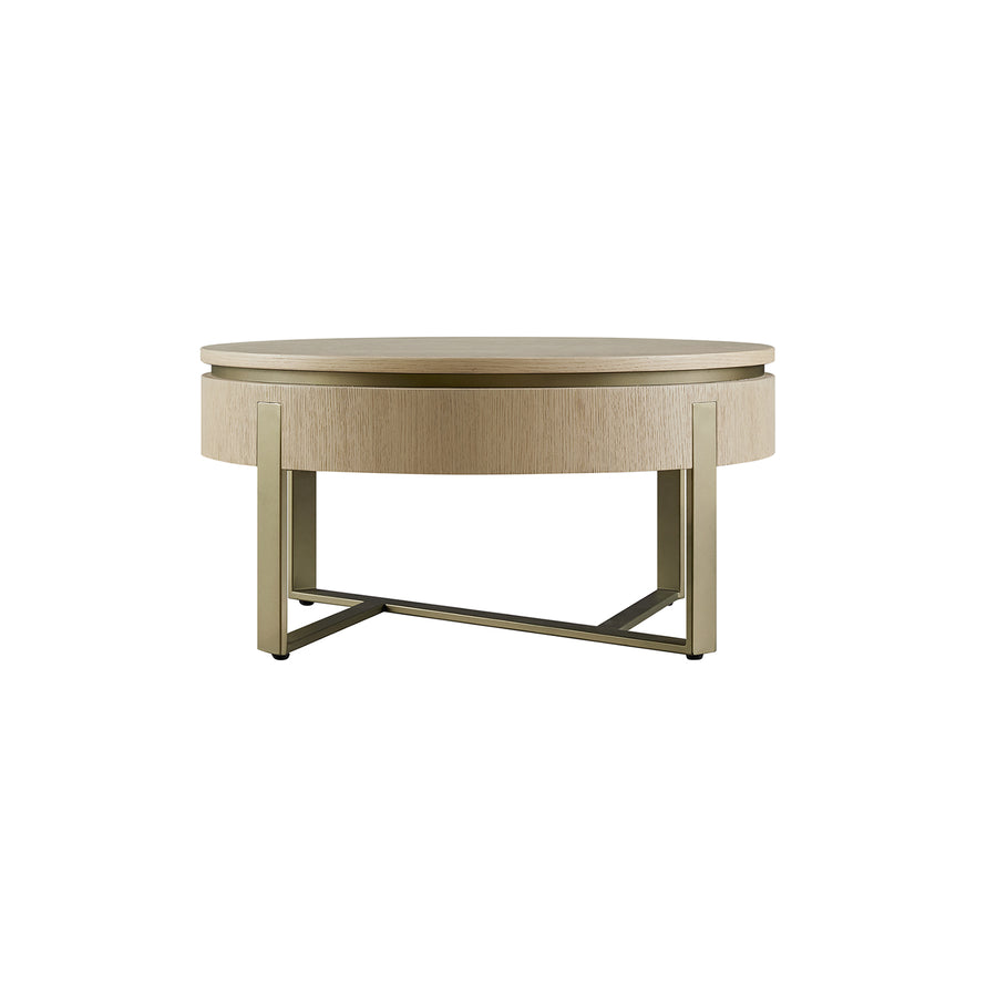 Gramercy Round Storage Coffee Table, Beige Oak