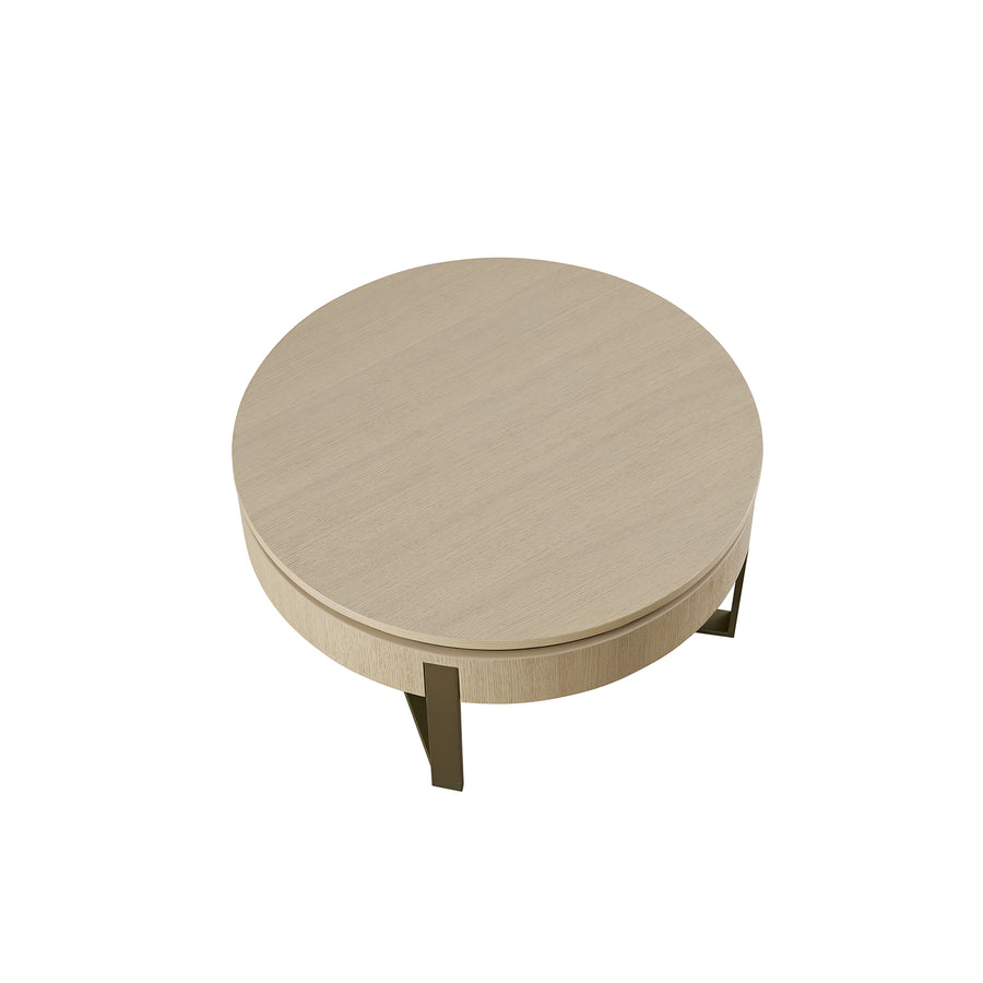 Gramercy Round Storage Coffee Table, Beige Oak