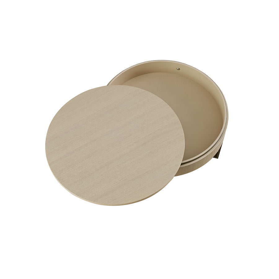 Gramercy Round Storage Coffee Table, Beige Oak
