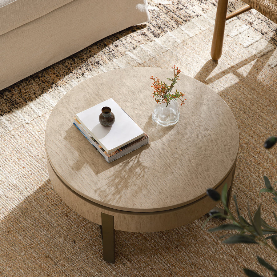 Gramercy Round Storage Coffee Table, Beige Oak