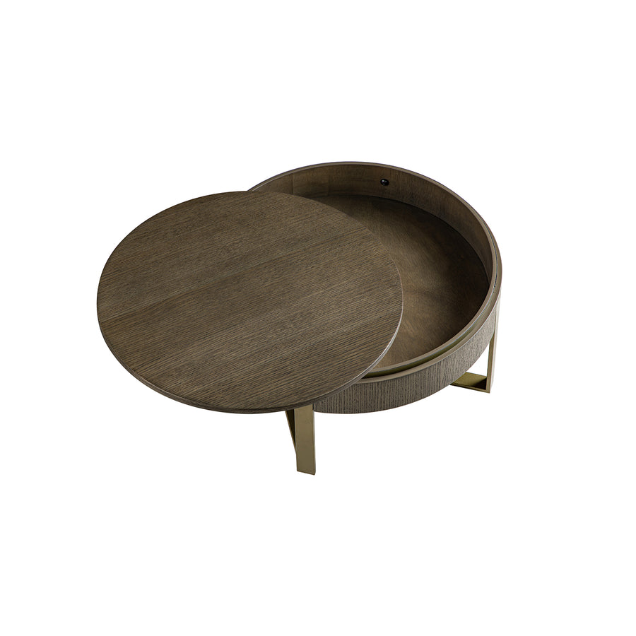 Gramercy Round Storage Coffee Table, Smoked Grey Oak