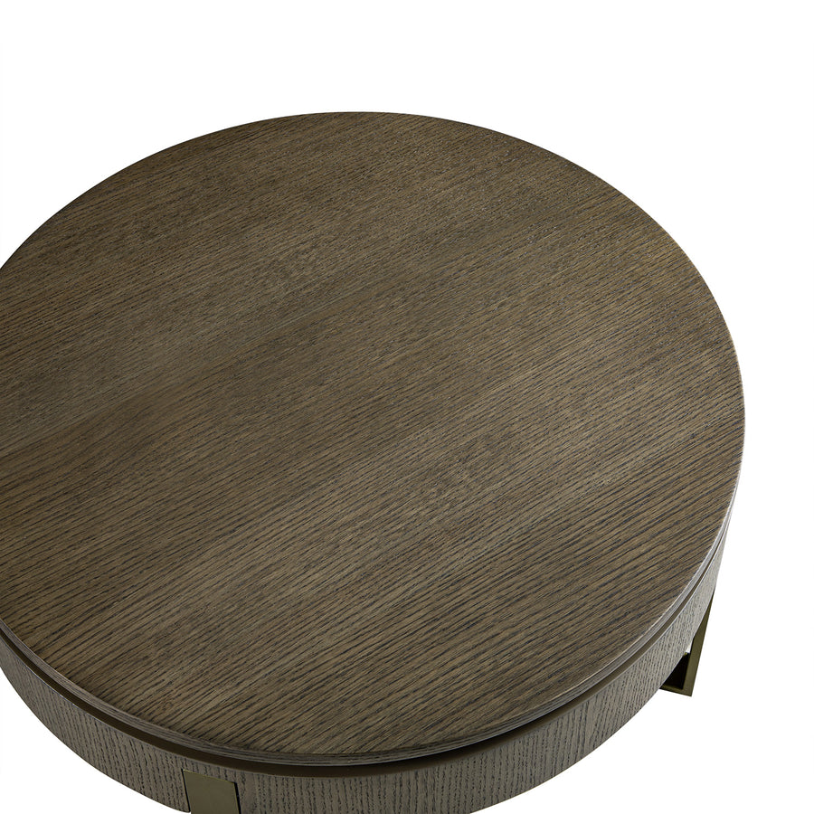 Gramercy Round Storage Coffee Table, Smoked Grey Oak
